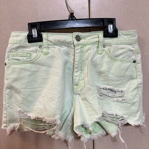 Mint Green Distressed High Rise Women Shorts